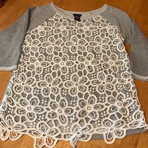 Rue 21 3/4 sleeve top with crochet detail/front